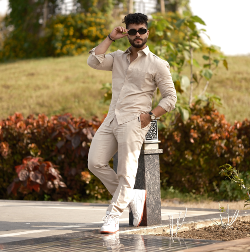 Natural - Cotton Linen Co-ord Set - Full Shirt Full Pant