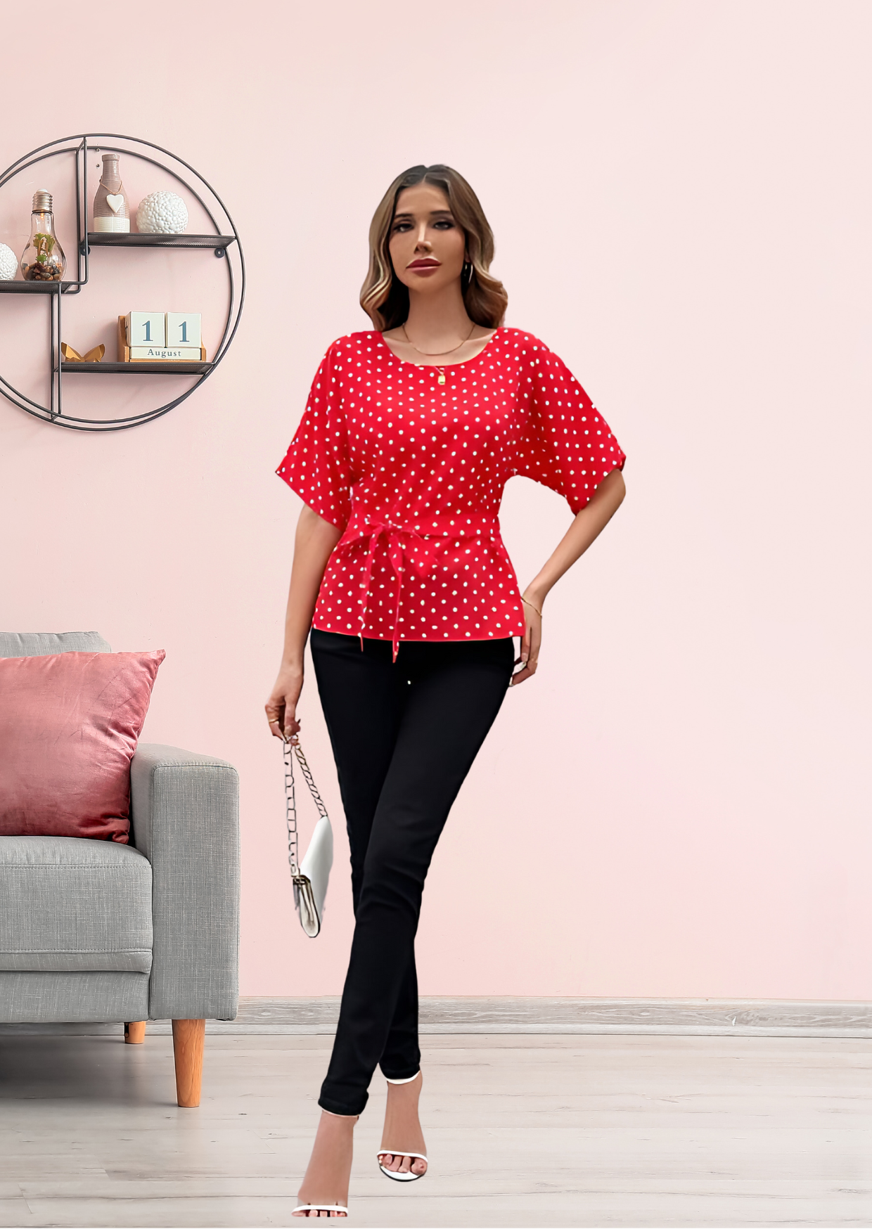 Red printed top for women