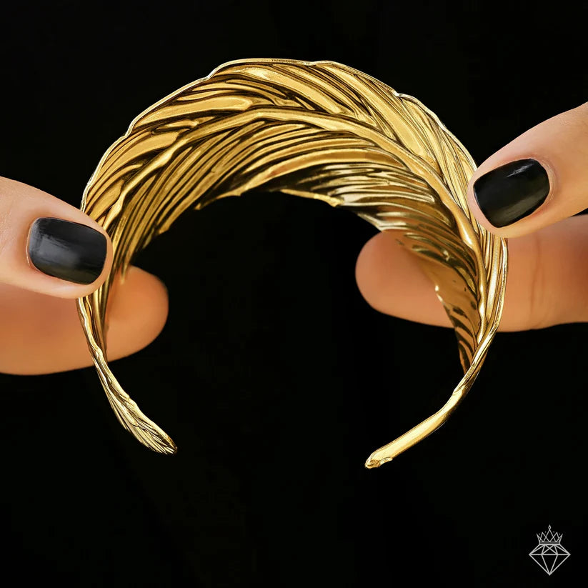 Gold Plated, Anti-Tarnish Golden Leaf Bangle Bracelet (Adjustable Size)