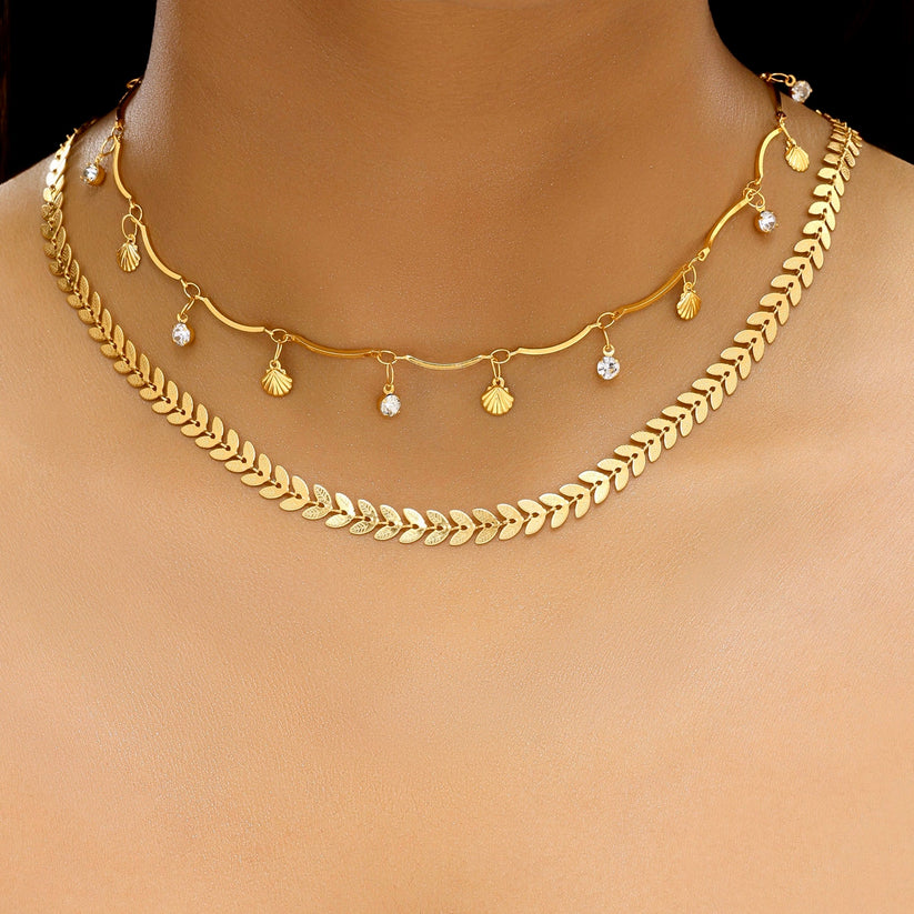 Gold Plated, Anti-Tarnish Double Layer Chevron Chain with Shell Charms✨