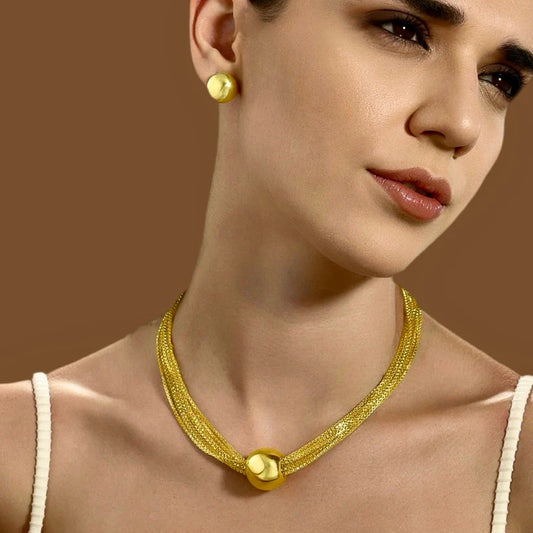 Anti-Tarnish Gold Plated Multilayer Necklace Set With Earrings✨