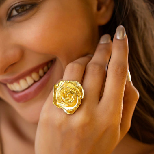 Gold Plated, Anti-Tarnish Golden Rose Ring (Adjustable Size)