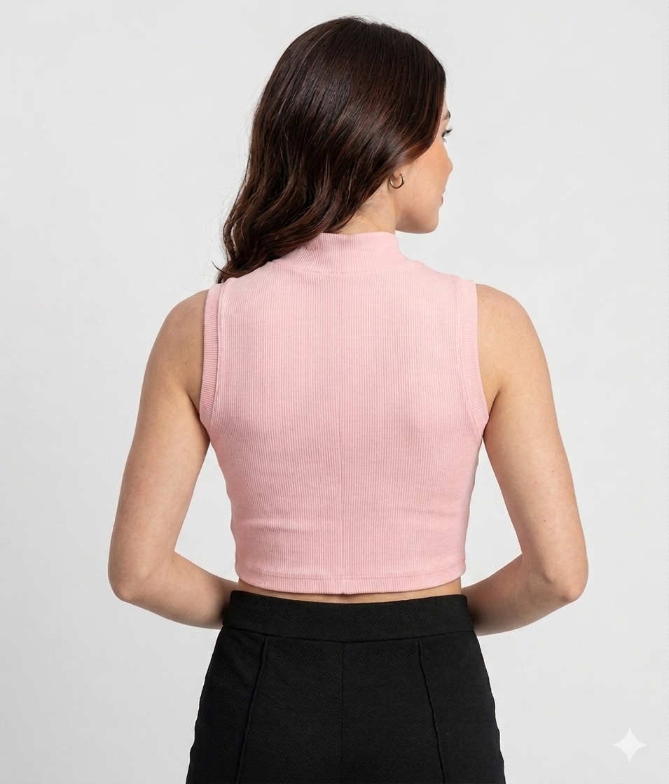 Mock Neck Ribbed Crop Top for Women | Stretchable | XS- XL