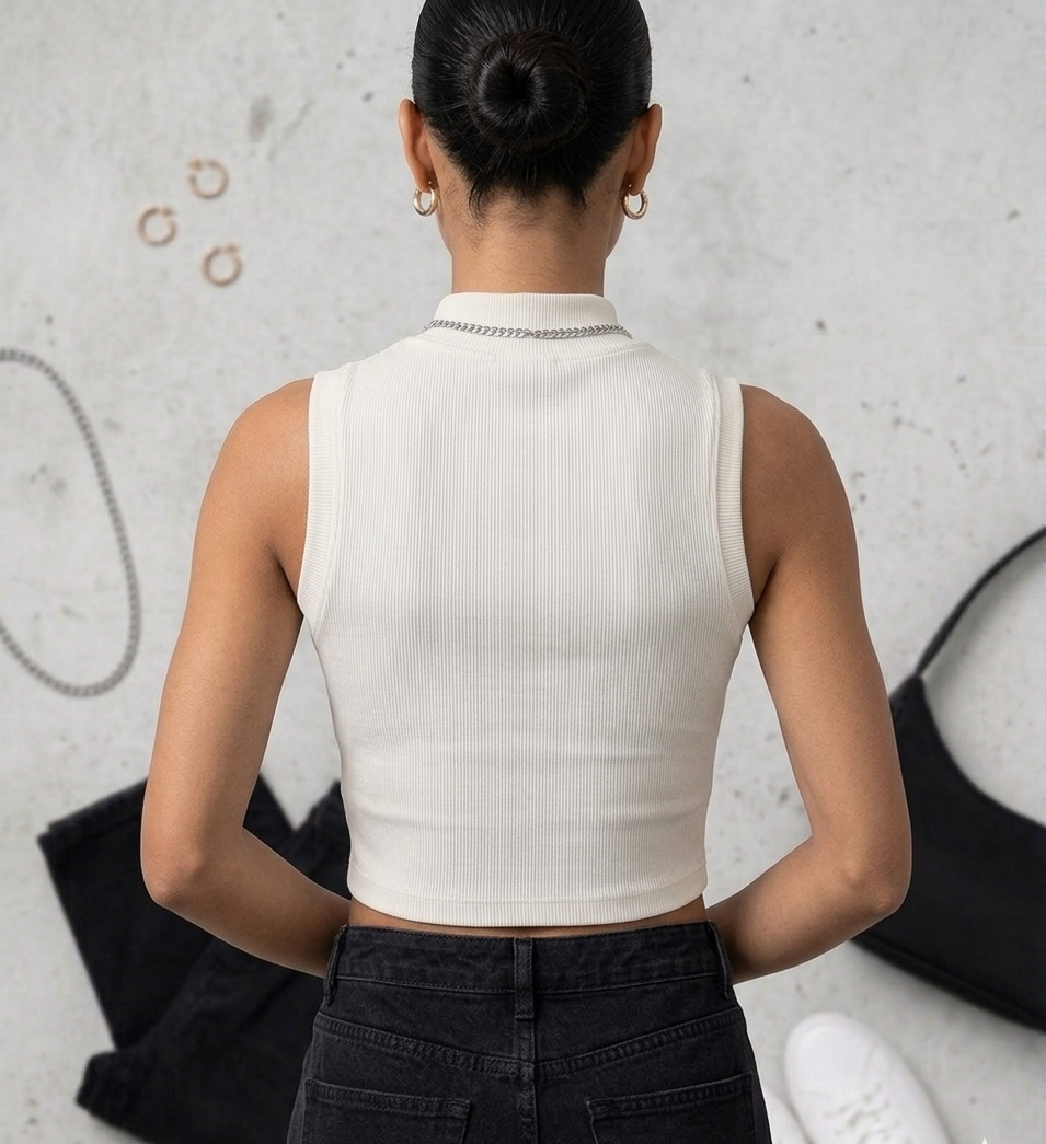 Mock Neck Ribbed Crop Top for Women | Stretchable | XS- XL