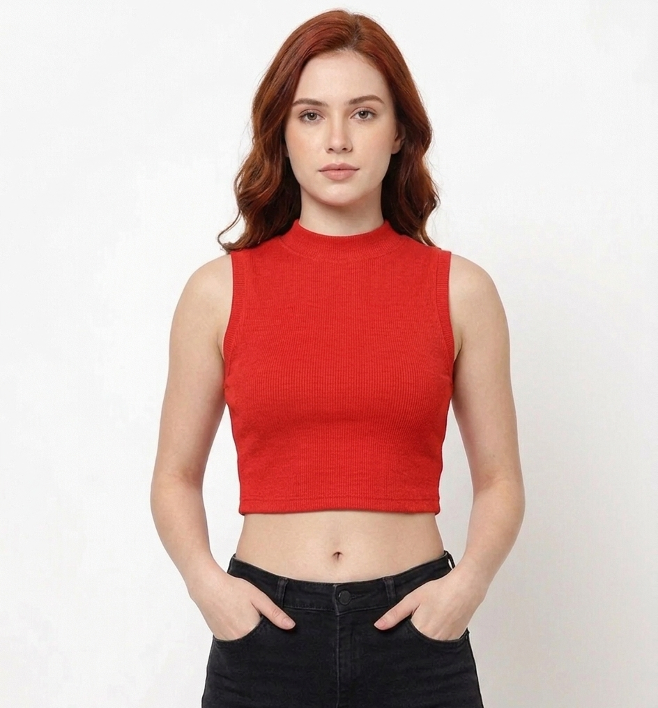 Mock Neck Ribbed Crop Top for Women | Stretchable | XS- XL