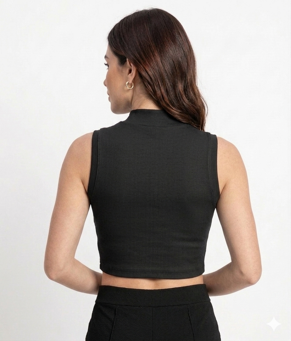 Mock Neck Ribbed Crop Top for Women | Stretchable | XS- XL