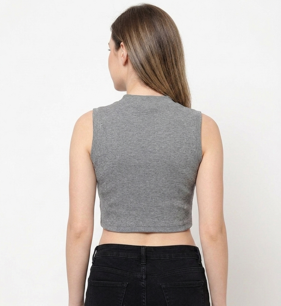 Mock Neck Ribbed Crop Top for Women | Stretchable | XS- XL
