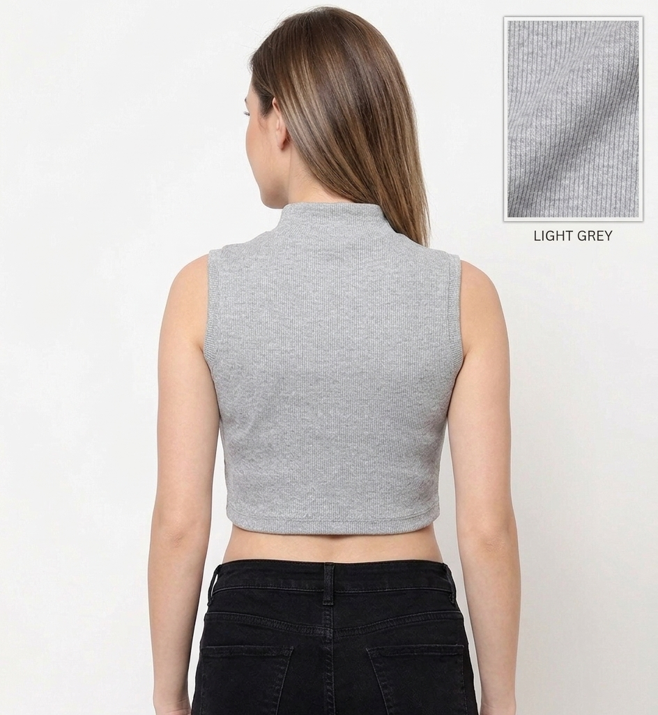 Mock Neck Ribbed Crop Top for Women | Stretchable | XS- XL