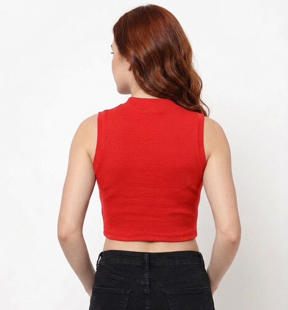 Mock Neck Ribbed Crop Top for Women | Stretchable | XS- XL