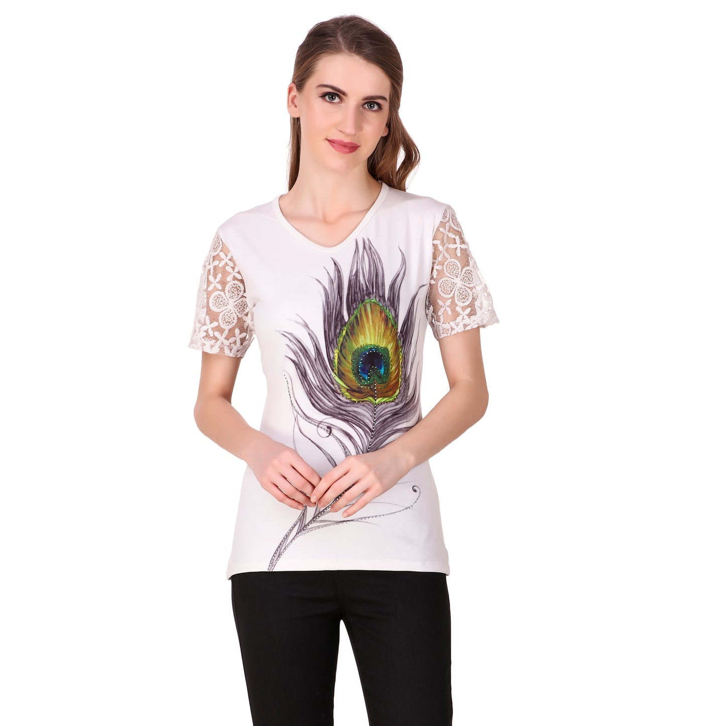 White peacock Print Top