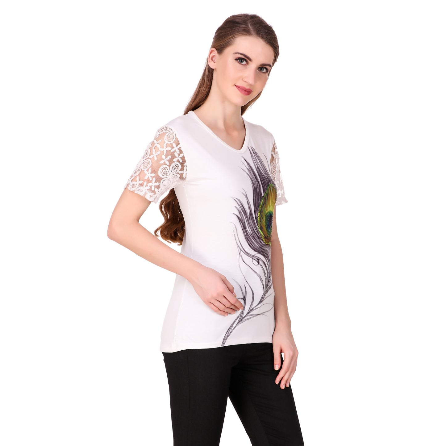 White peacock Print Top