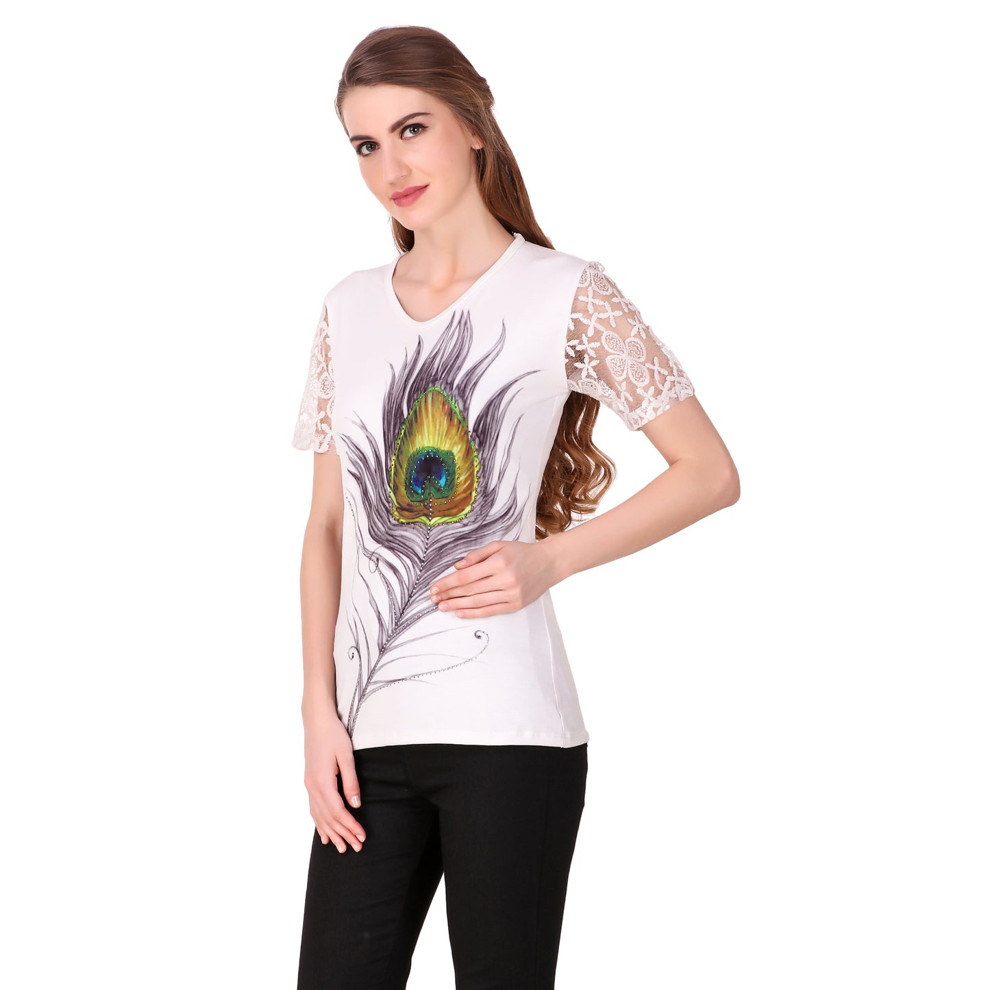 White peacock Print Top