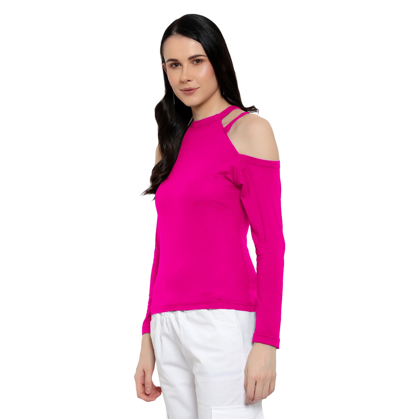 Solid Pink Cold Shoulder Top for Women