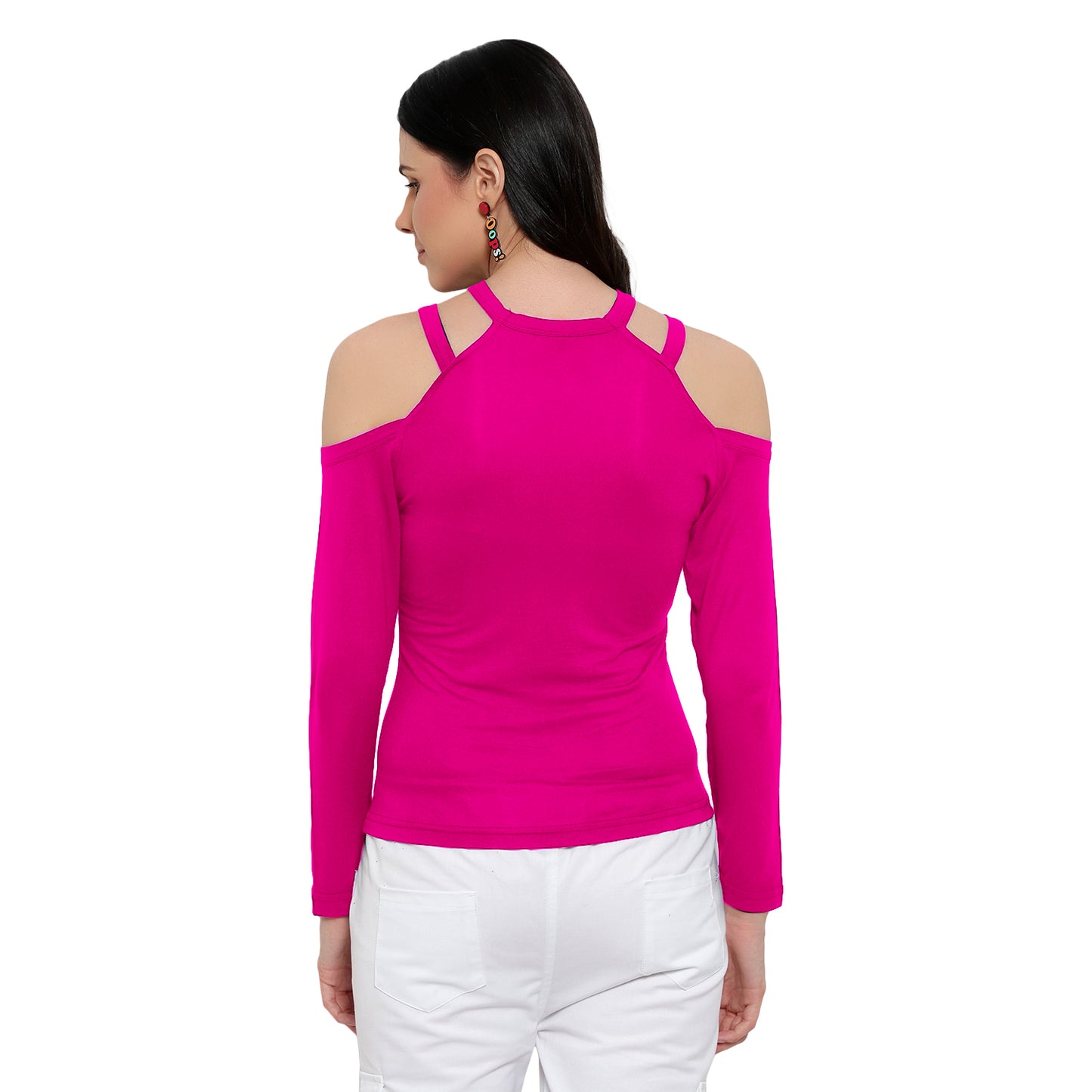 Solid Pink Cold Shoulder Top for Women