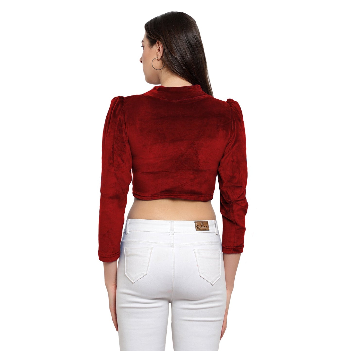 High Neck Velvet Puff Sleeve Top for Women