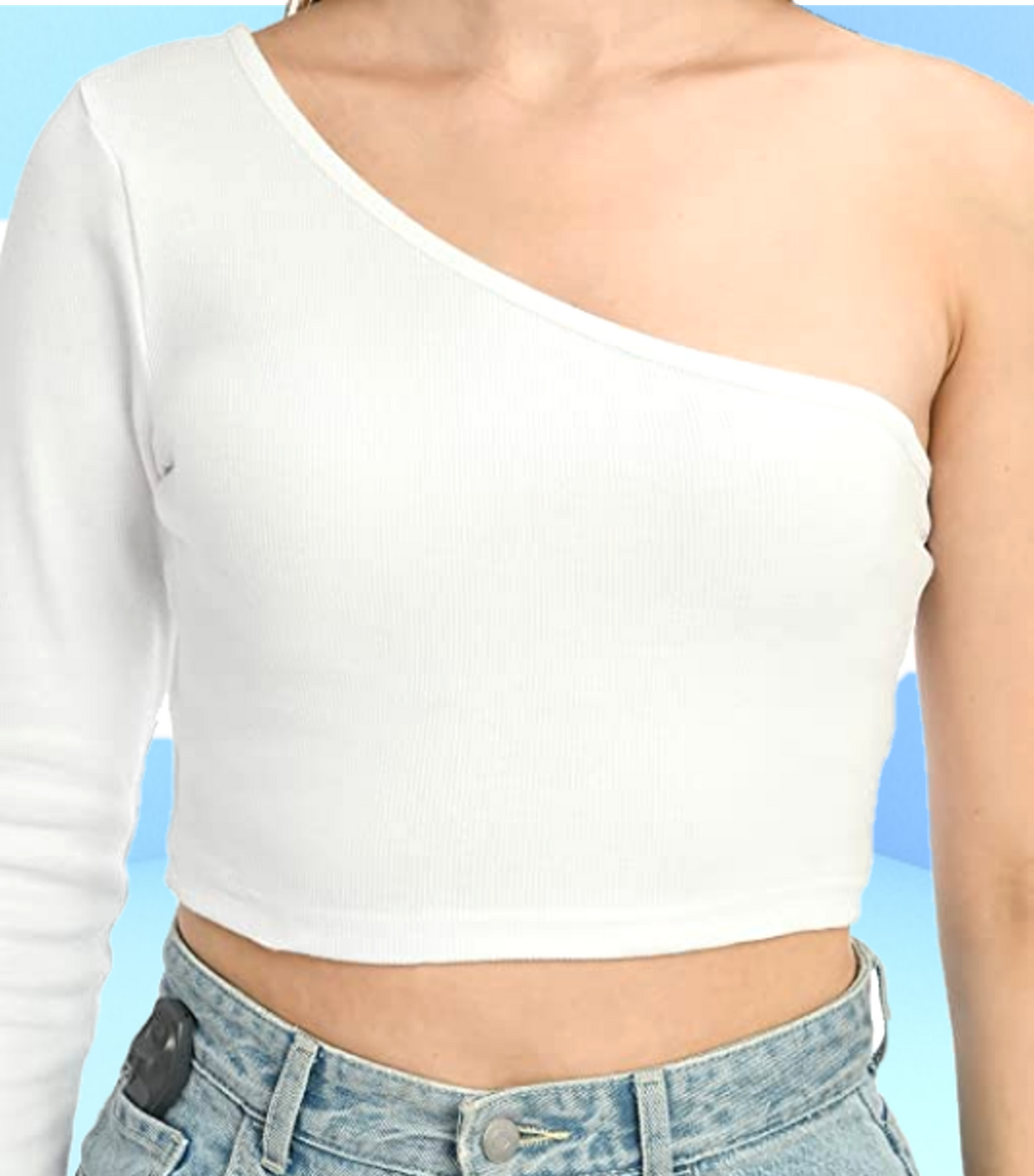 One shoulder solid white top for women