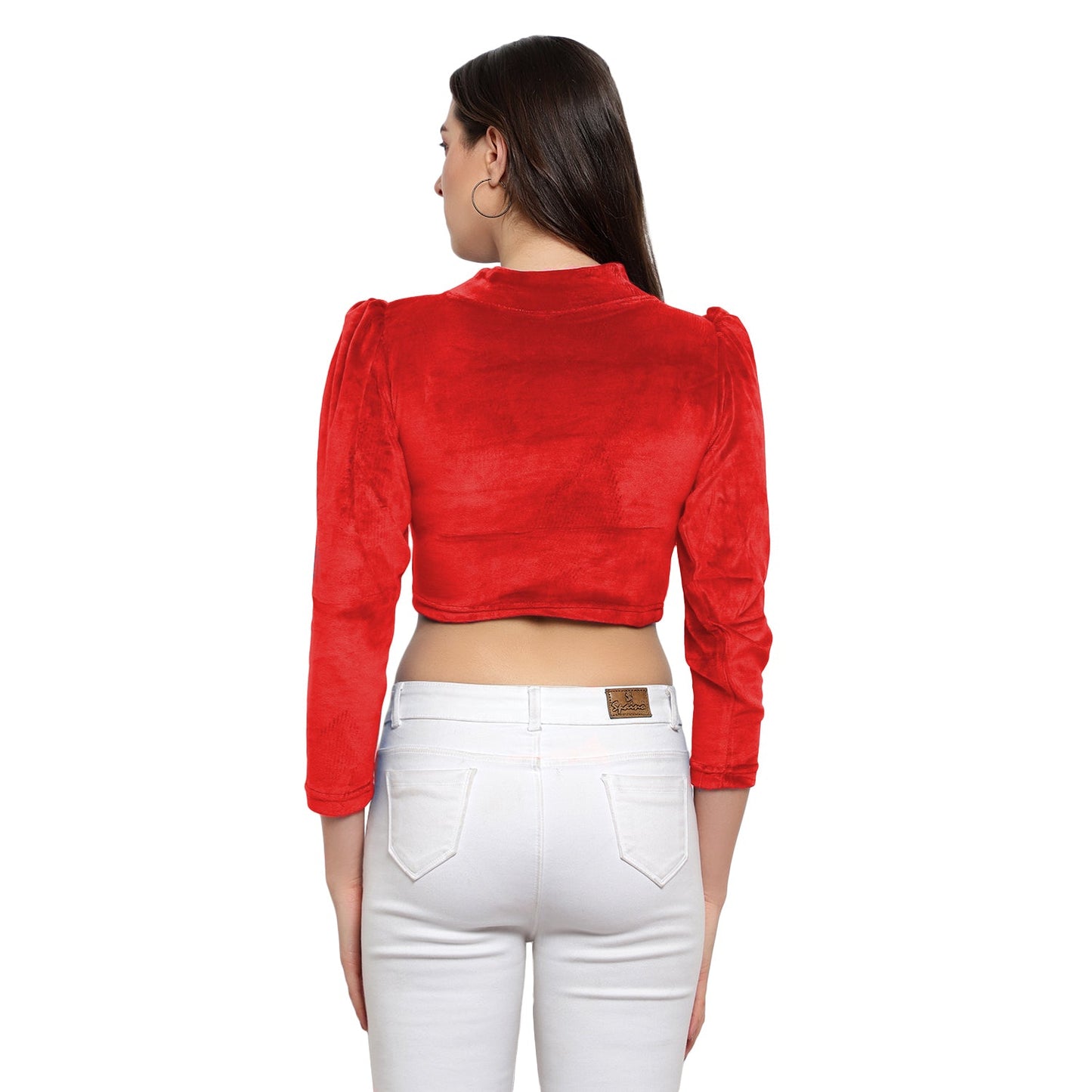 High Neck Velvet Puff Sleeve Top for Women