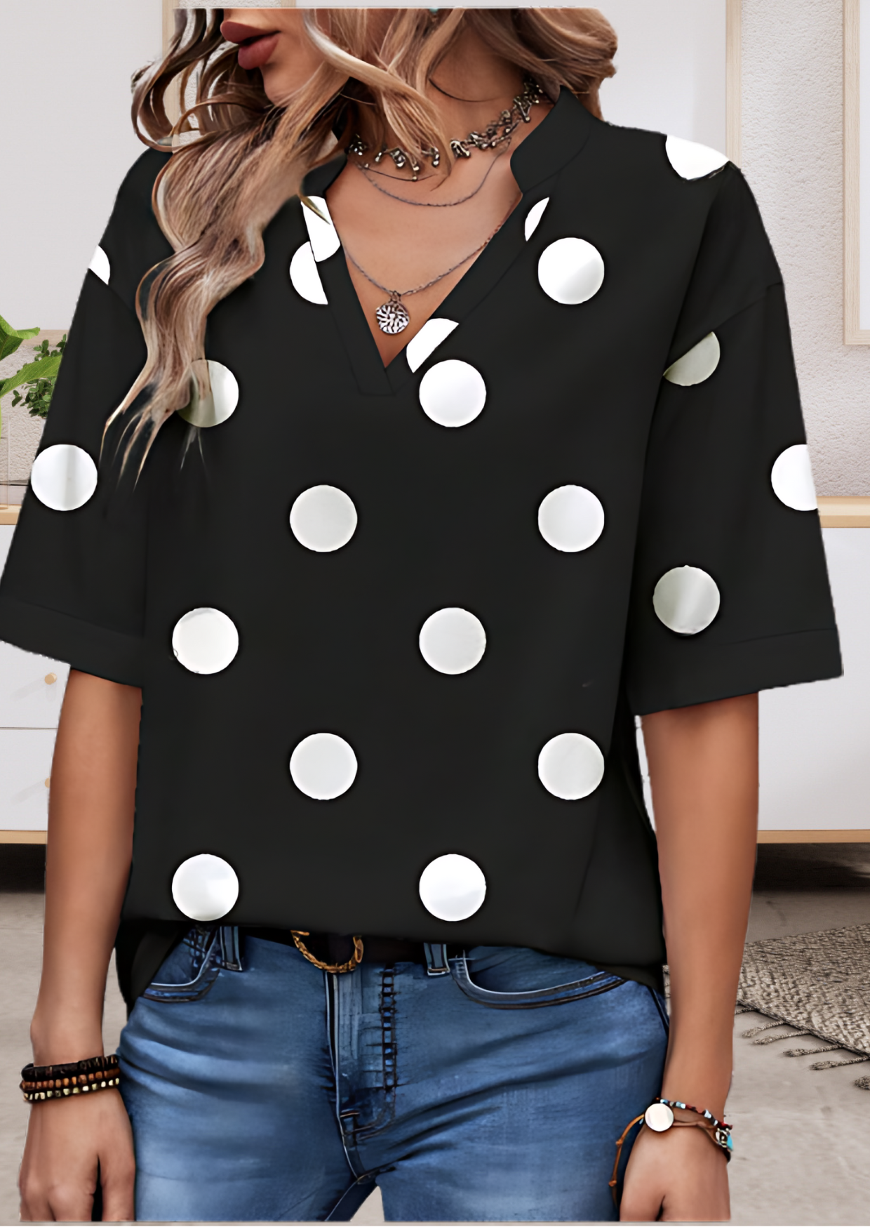 Black polka dot printed Top for Women