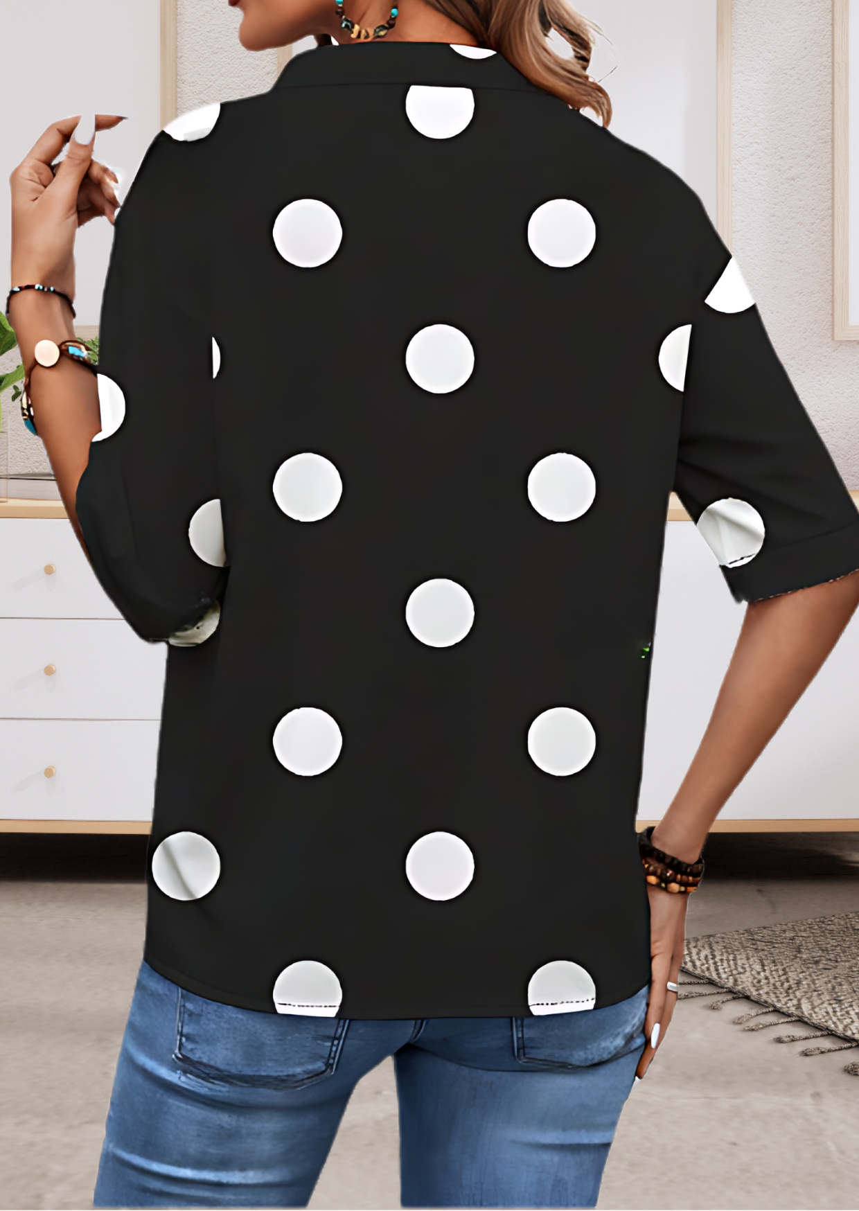 Black polka dot printed Top for Women