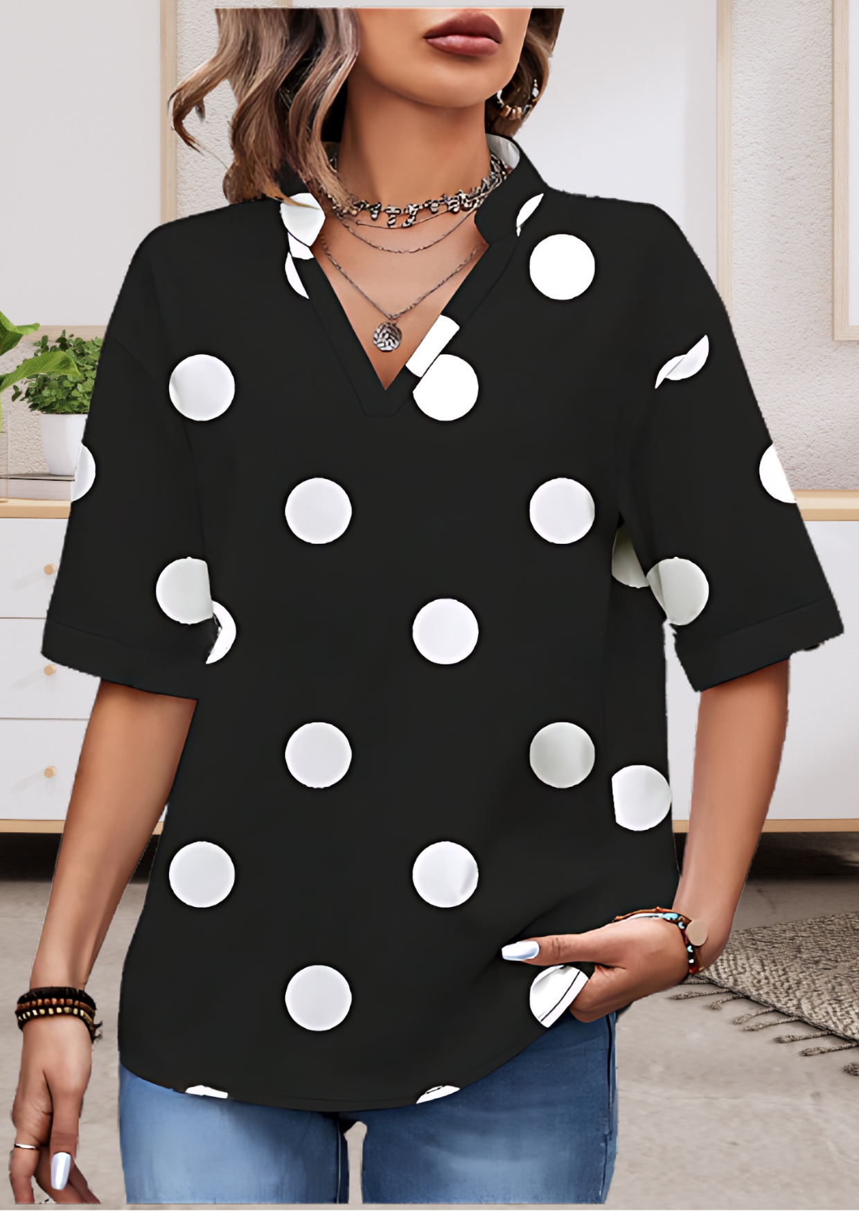 Black polka dot printed Top for Women