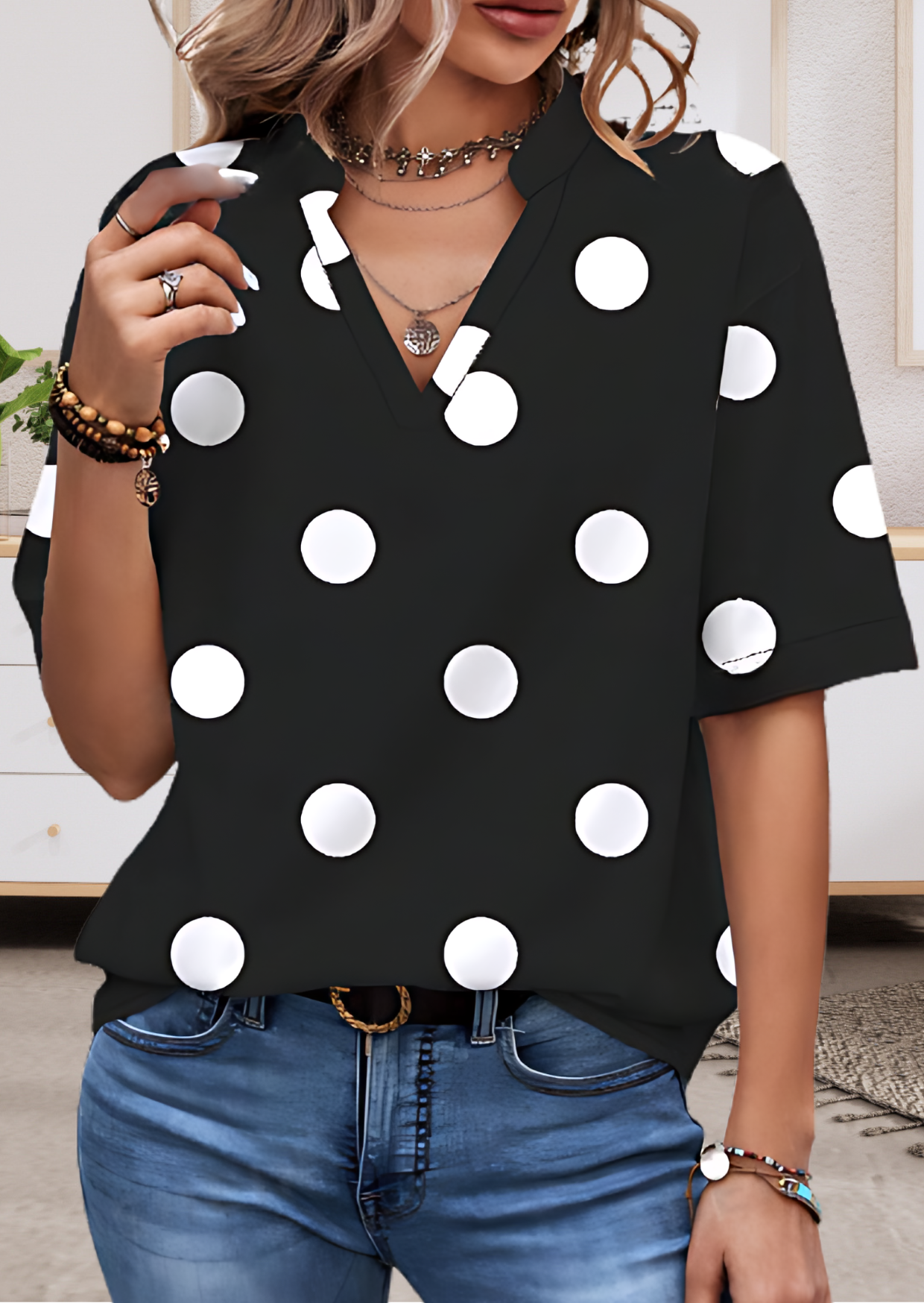 Black polka dot printed Top for Women