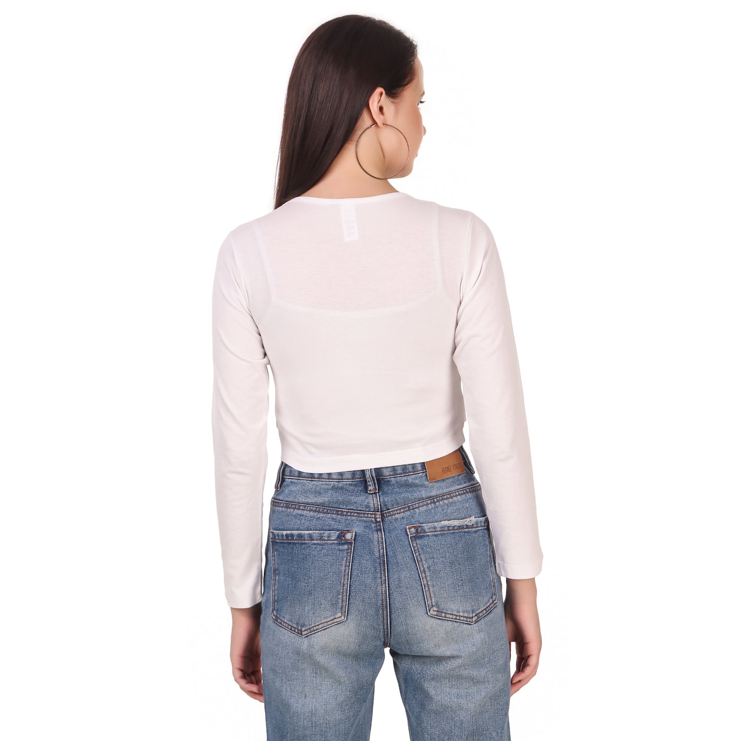 Stylish Knot Design White Full Sleeve Crop Top