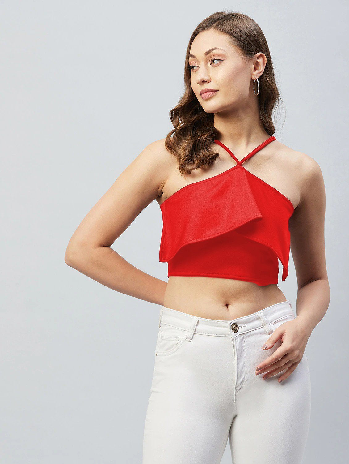 Red Halter Neck Lycra Crop Top