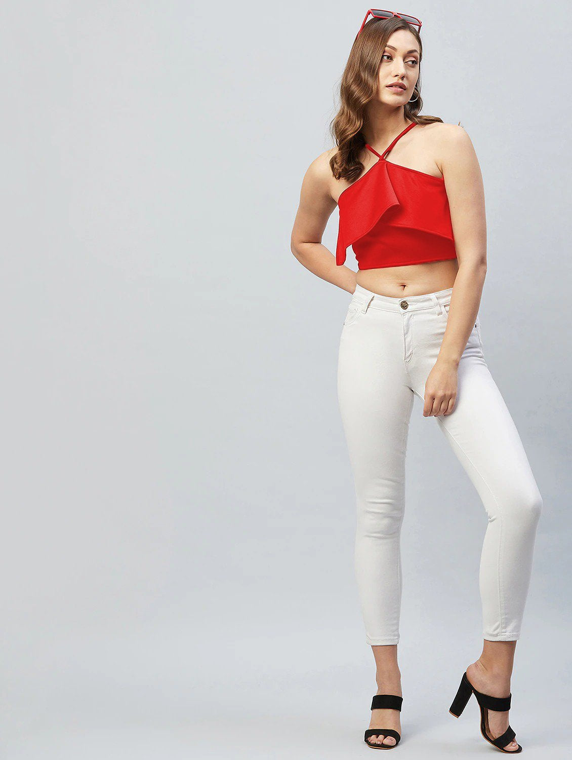 Red Halter Neck Lycra Crop Top