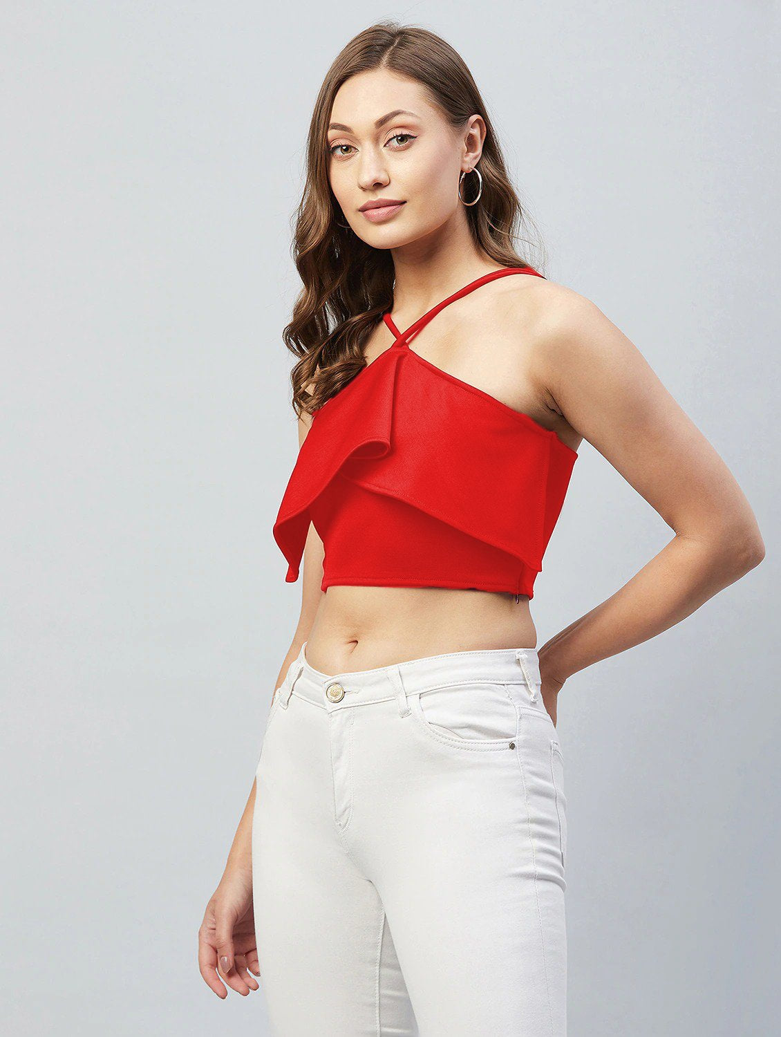 Red Halter Neck Lycra Crop Top