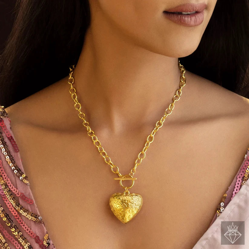 Gold Plated , Anti-Tarnish T-Lock Puffy Heart Pendant