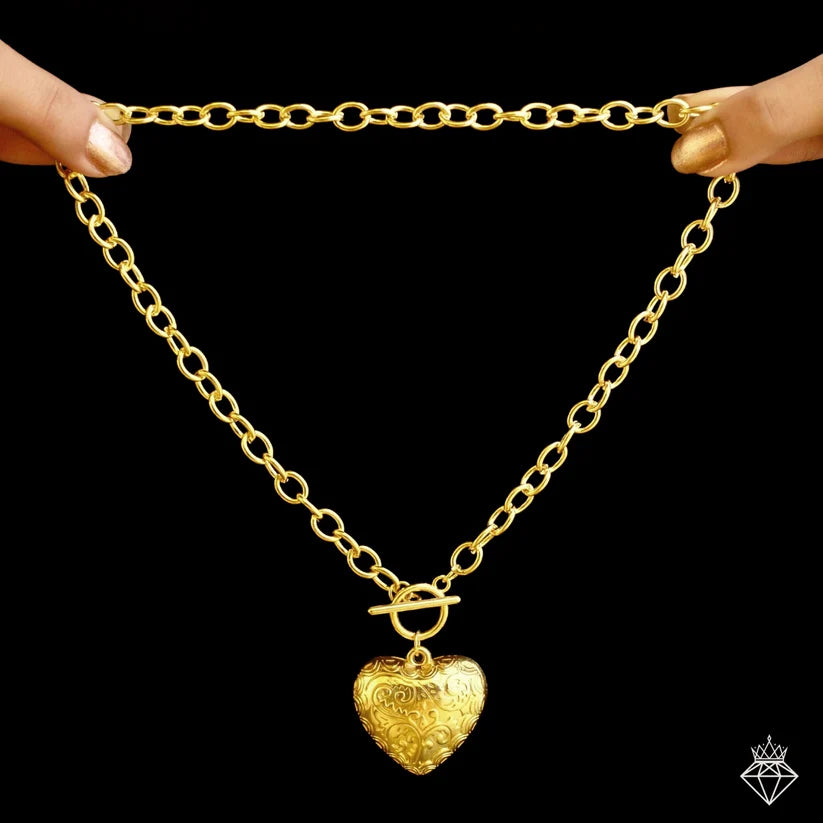 Gold Plated , Anti-Tarnish T-Lock Puffy Heart Pendant