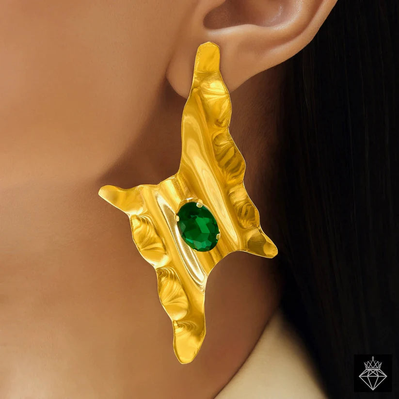 Gold Plated, Anti-Tarnish Thunderbolt Emerald Earrings✨