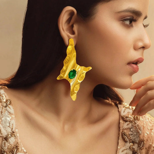 Gold Plated, Anti-Tarnish Thunderbolt Emerald Earrings✨