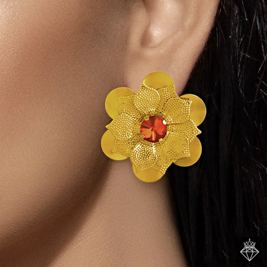 Gold Plated, Anti-Tarnish Ruby Flower Earrings✨