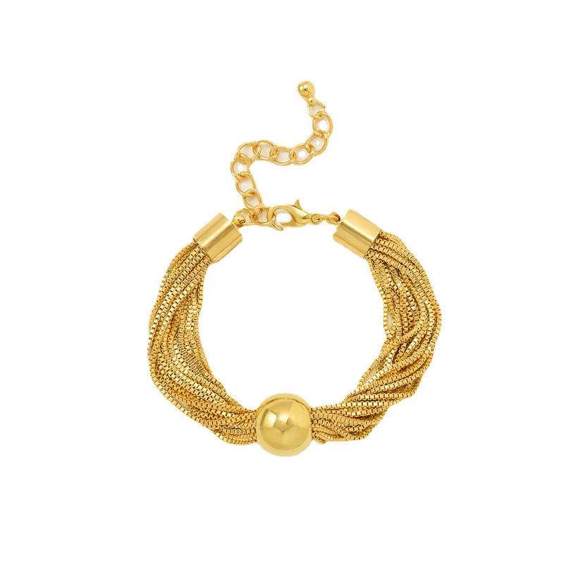 Gold Plated, Anti-Tarnish Golden Multi-Line Box Chain In Ball Bracelet✨