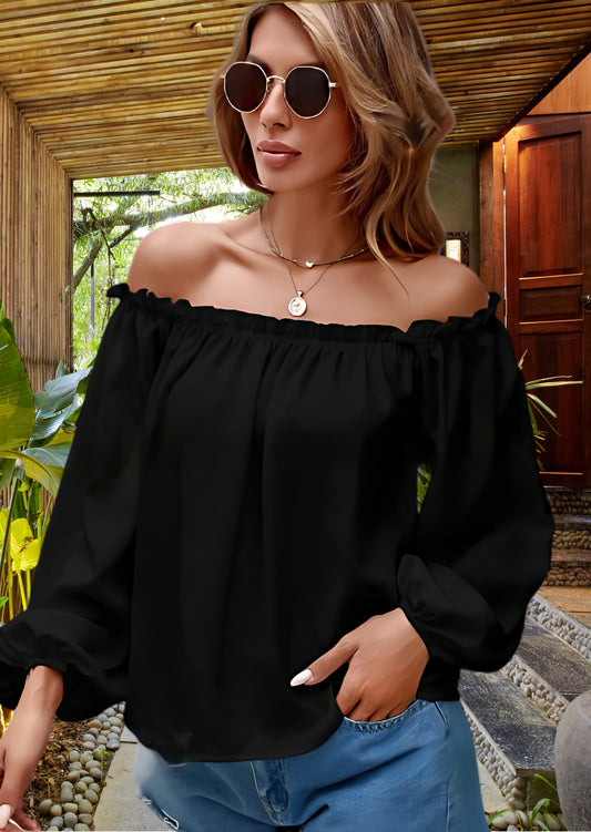 Black Off-Shoulder 100% Cotton Top for Women | High-Quality | Sizes XS to 3XL