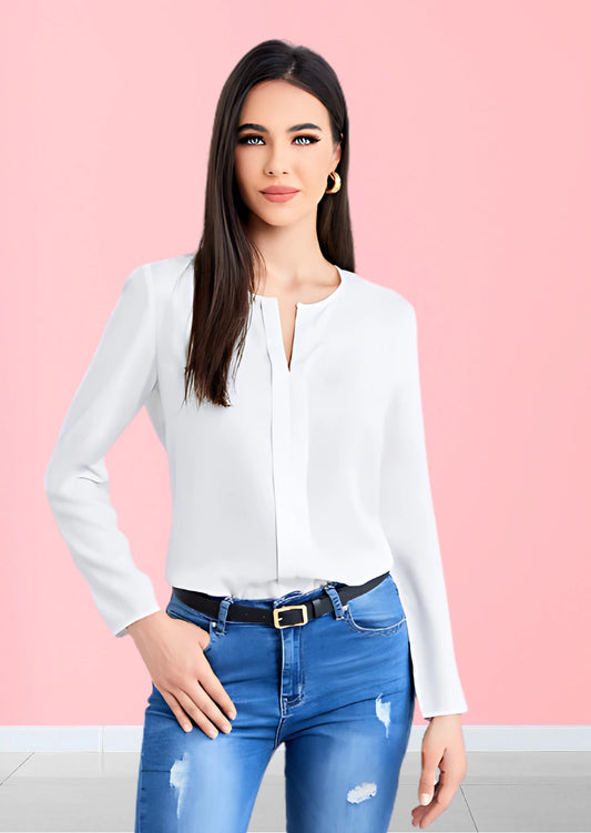 White Formal Full Sleeve Basic Cotton Top for Women | High-Quality Office Wear | Size XS- 3XL