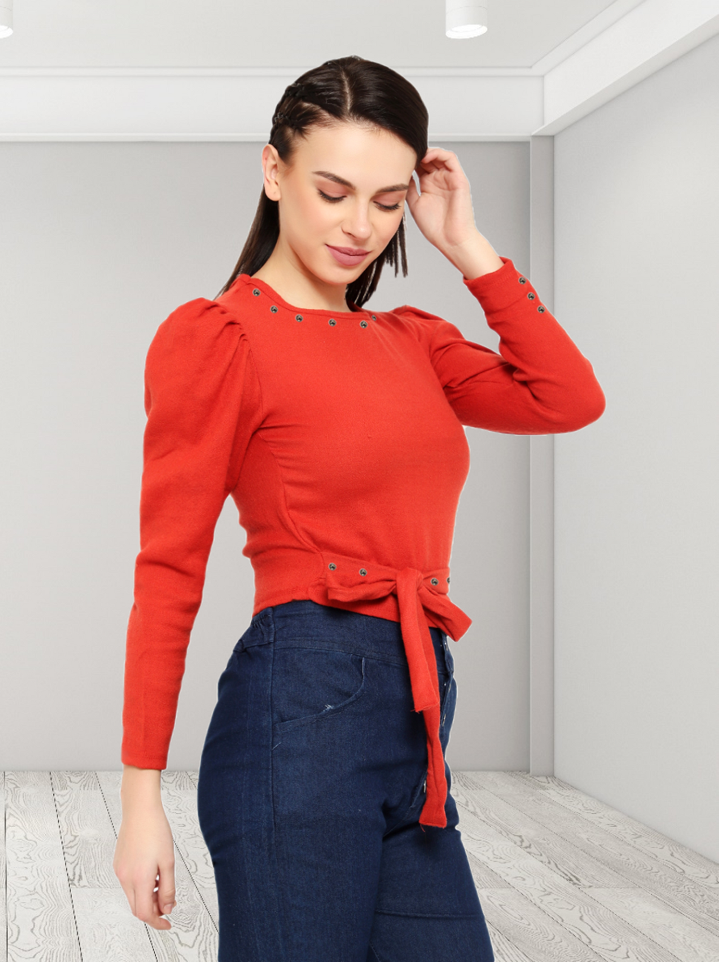 Rust Round Neck Full Sleeve Top for women