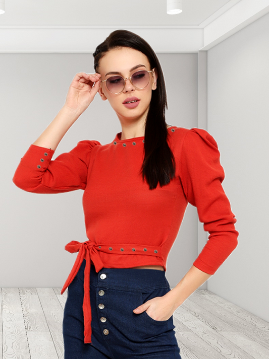 Rust Round Neck Full Sleeve Top for women