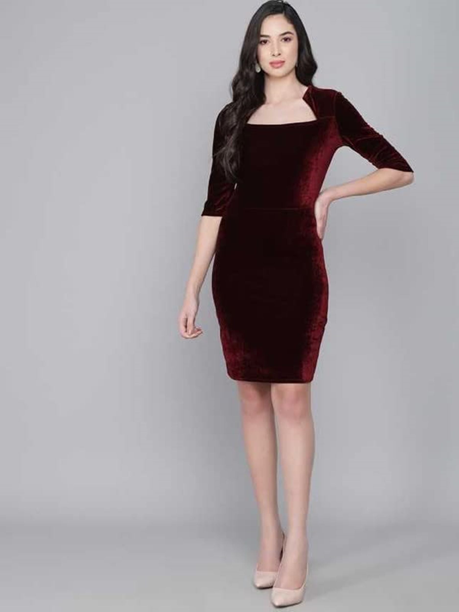 Maroon velvet bodycon on sale dress