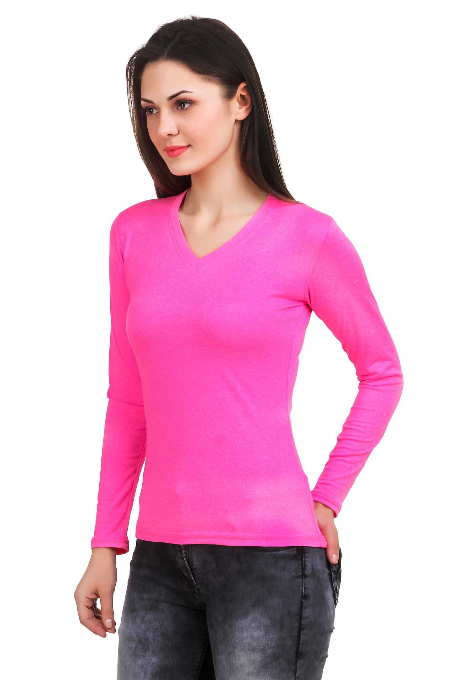 Neon Pink V Neck T-Shirt