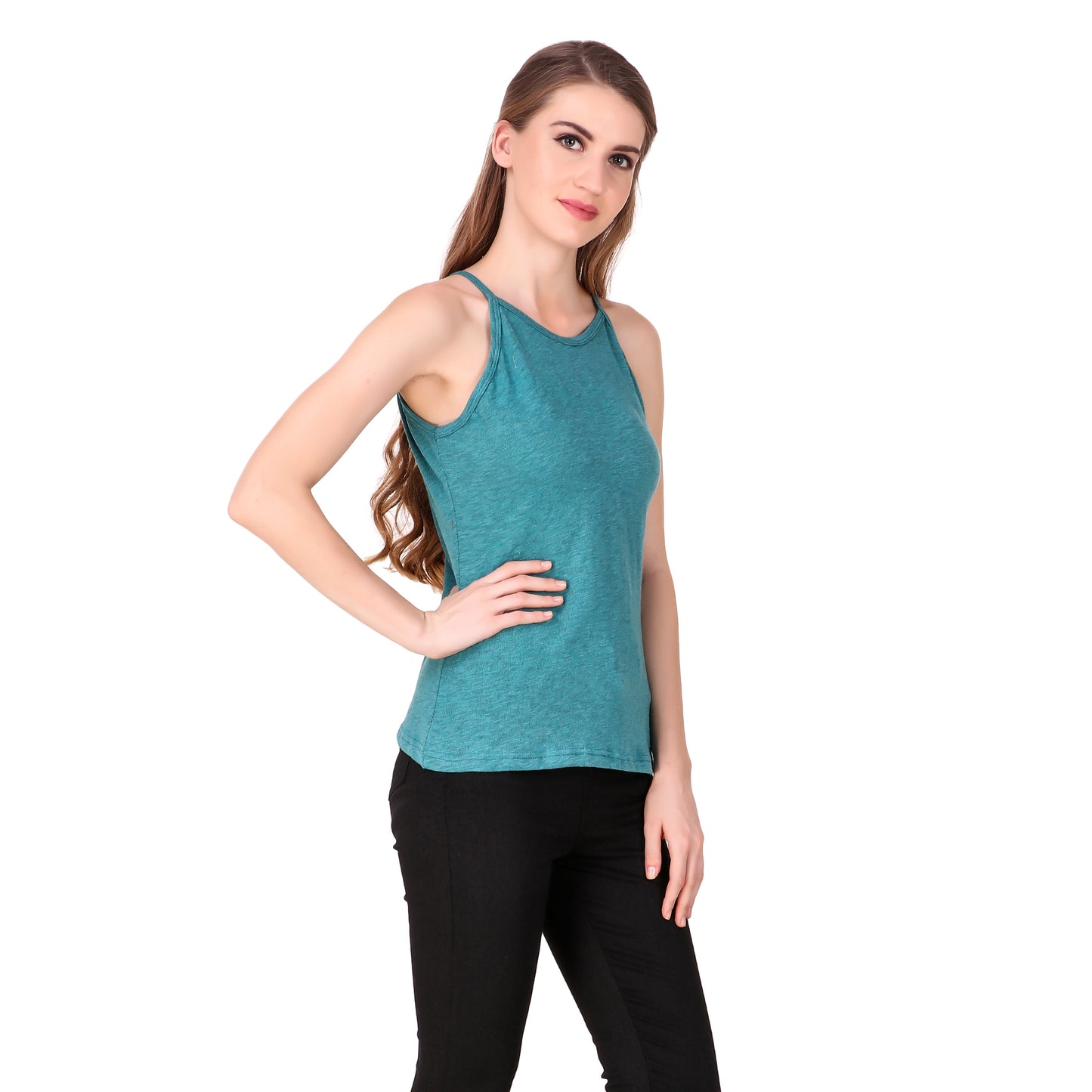 Sea Green Spaghettis Neck solid Top