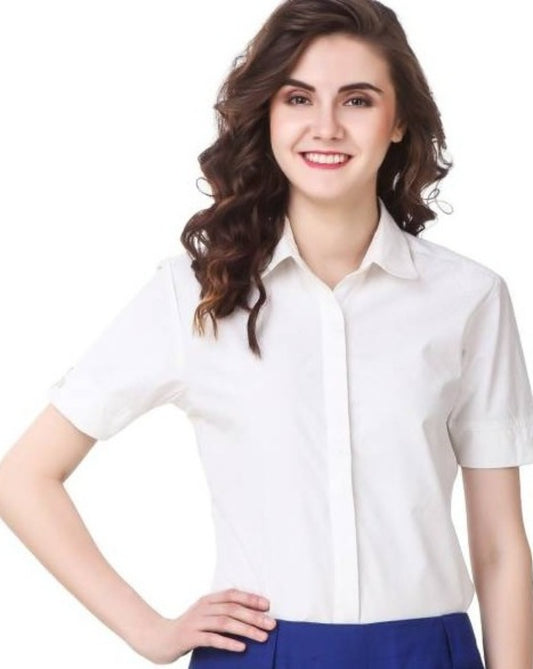 Formal White Half Sleeve Shirt for Women
