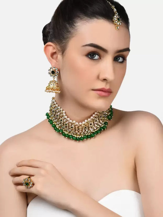Stone Gold-plated Jewel Set  (Green)
